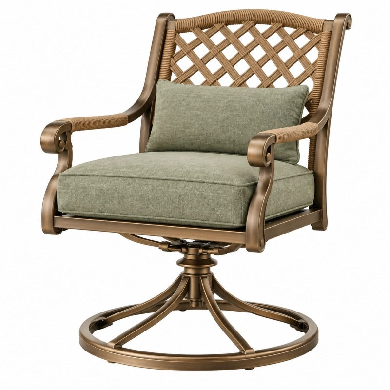 Drehbarer Gartensessel 82 x 78 x 98 cm Metallgeflecht Grün Braun