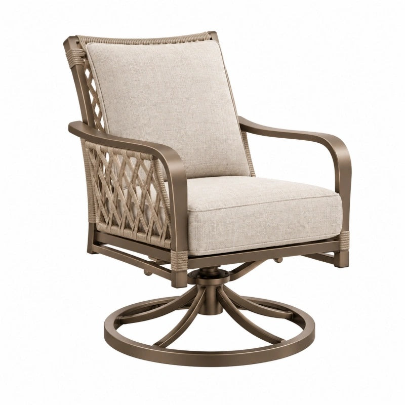 Garten-Drehsessel 76 x 82 x 96 cm Metall Geflecht Beige Braun mit Drehfunktion