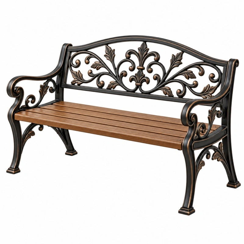 Gartenbank 125 x 60 x 90 cm aus Metall und Holz Schwarz Braun im klassischen Stil