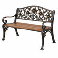 Gartenbank 127 x 60 x 90 cm aus Metall und Holz in Bronze Braun mit Blumenmuster