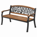 Gartenbank 122 x 62 x 88 cm Holz und Metall Braun Schwarz mit Armlehnen Blattmotiv