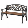 Gartenbank 122 x 63 x 89 cm aus Metall Schwarz Braun mit Blätterdekor