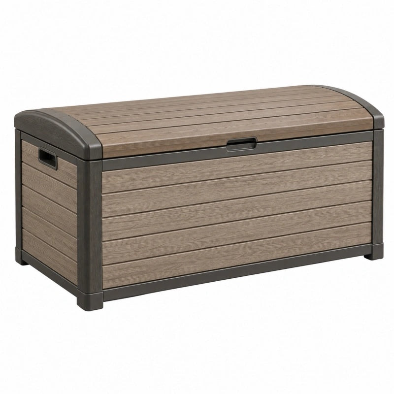 Garten-Aufbewahrungsbox 120 x 52 x 63 cm aus Kunststoff Braun Anthrazit in Holzoptik