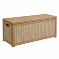 Aufbewahrungstruhe 120 cm Holz Natur mit Geflecht für Garten und Terrasse