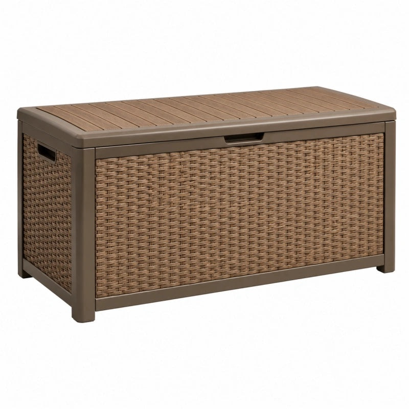 Aufbewahrungsbox 120 x 56 x 63 cm Kunststoff Braun Rattanoptik für Garten und Terrasse