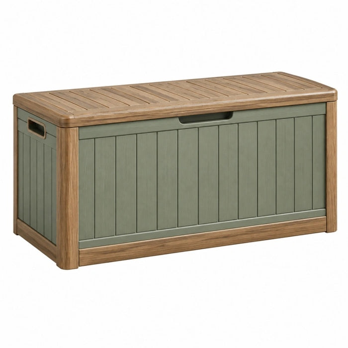 Aufbewahrungsbox 120 cm Kunststoff Grün Braun mit Klappdeckel für Garten