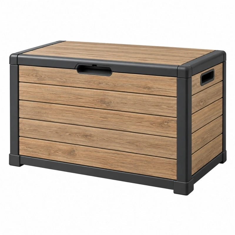 Garten-Aufbewahrungsbox 120 cm Kunststoff Holzoptik Braun Anthrazit