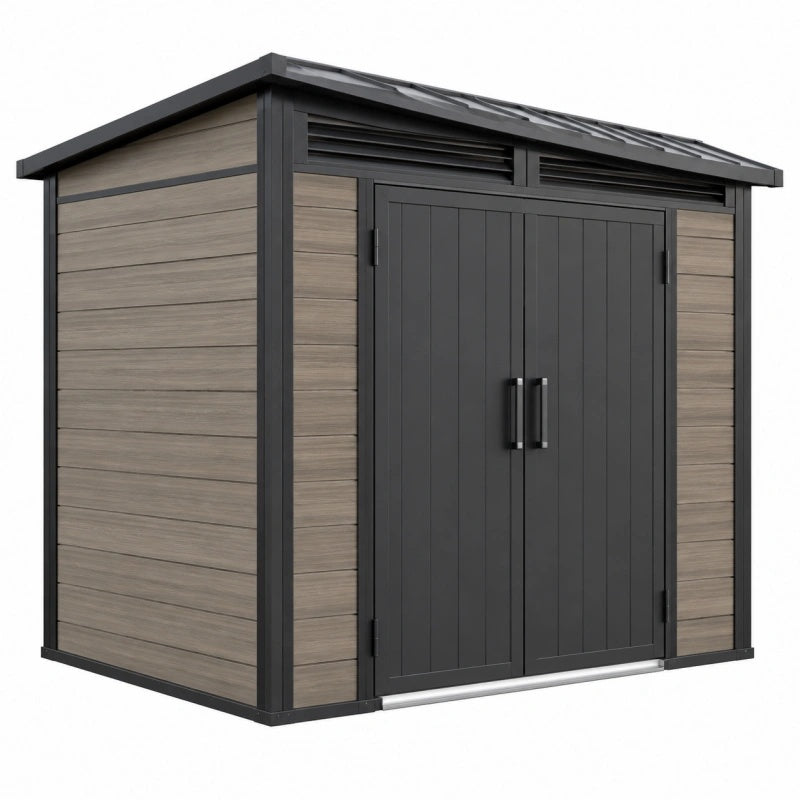 Geräteschuppen 180 x 120 x 190 cm Kunststoff Holzoptik Anthrazit mit Doppeltür