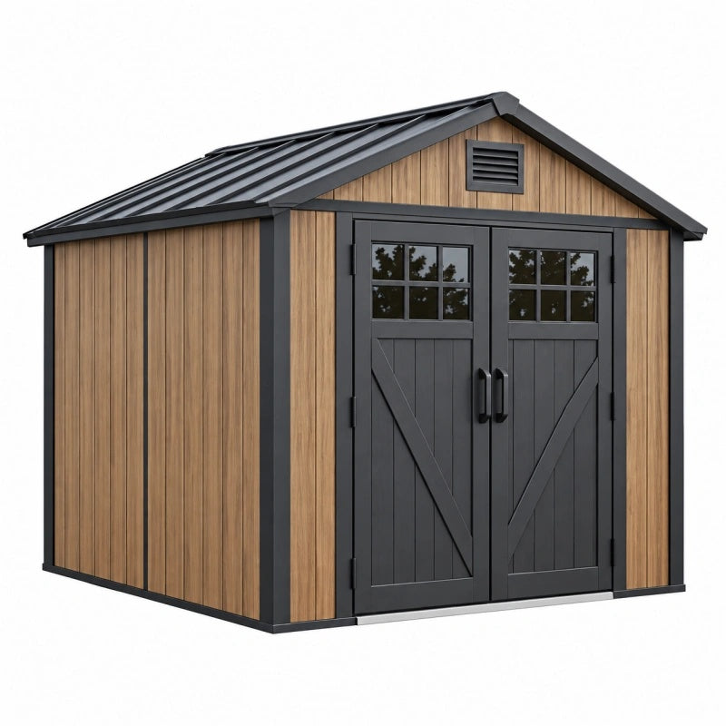 Gartenhaus 200 x 150 x 190 cm in Holzoptik Braun Schwarz mit Doppeltür für Gartenlagerung