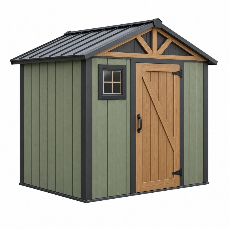 Gartenhaus 180 x 120 x 190 cm aus Holz Grün Braun mit Satteldach