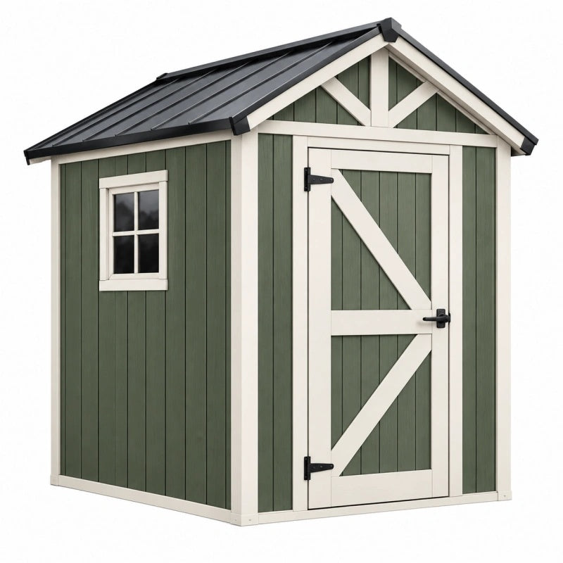 Gartenhaus 180 x 120 x 200 cm Holz Grün Weiß mit Metall-Dach Geräteaufbewahrung Landhausstil