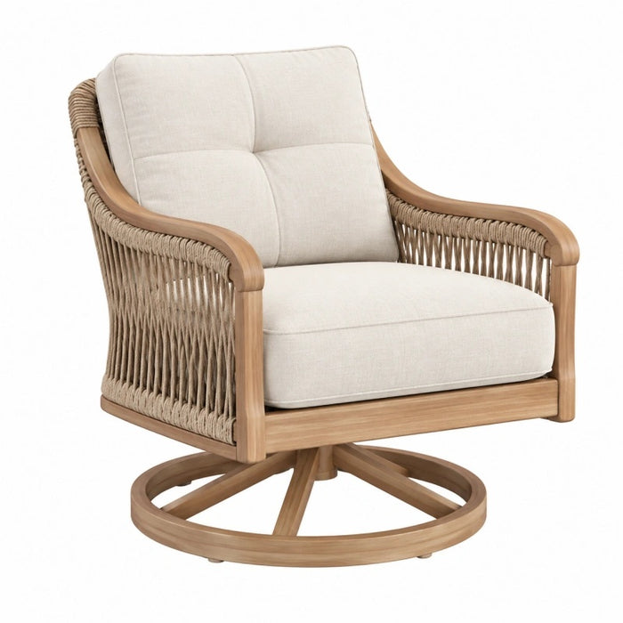 Drehsessel 82 x 79 x 91 cm Holz Seilgeflecht Beige - Loungesessel mit Drehgestell