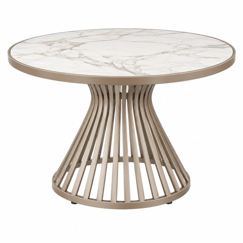 Esstisch rund 120 cm weiße Marmoroptik Metallgestell Champagner modernes Design