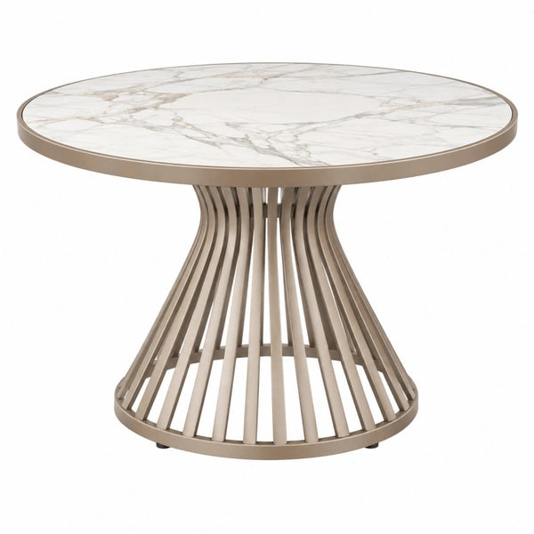 Esstisch rund 120 cm weiße Marmoroptik Metallgestell Champagner modernes Design
