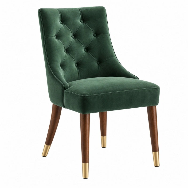 Polsterstuhl 50 x 62 x 92 cm Samt Dunkelgrün mit Holzbeinen - Chesterfield Stil