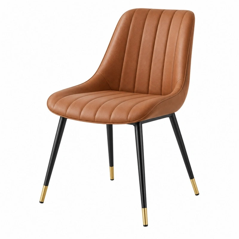 Esszimmerstuhl 55 x 60 x 85 cm Kunstleder Cognac mit Metallbeinen im modernen Stil