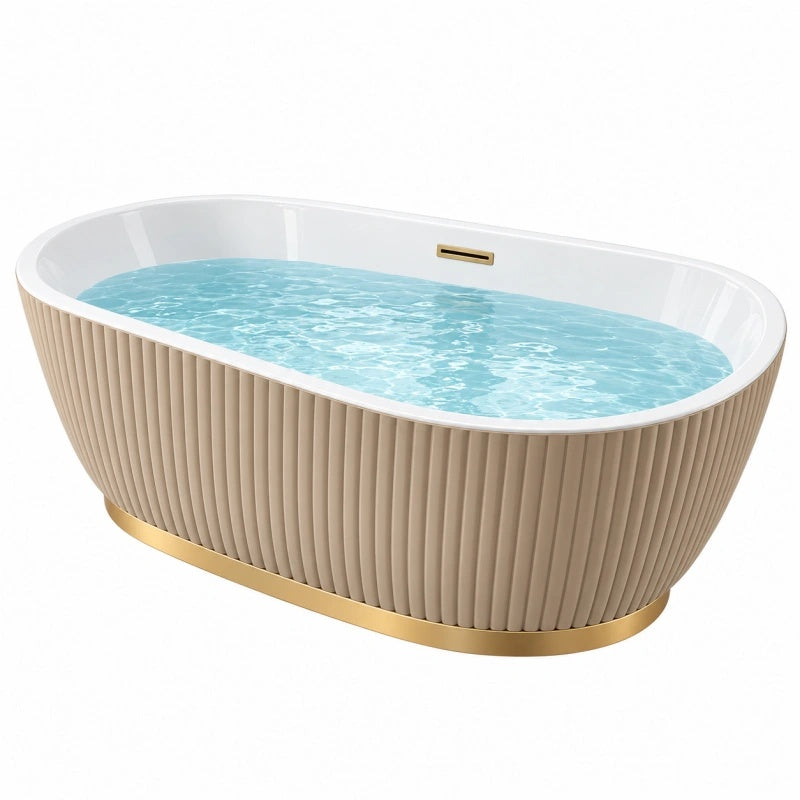 Freistehende Badewanne 170 x 80 x 58 cm Acryl Beige Weiß Gold geriffelt