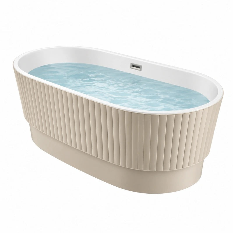 Freistehende Badewanne 170 x 75 x 58 cm aus Acryl in Beige Weiß mit geriffelter Verkleidung