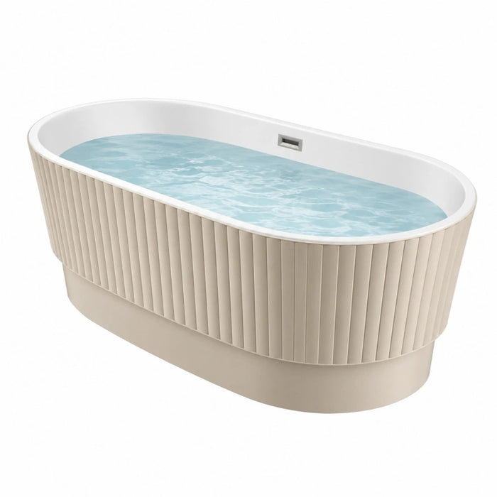 Freistehende Badewanne 170 x 75 x 58 cm aus Acryl in Beige Weiß mit geriffelter Verkleidung