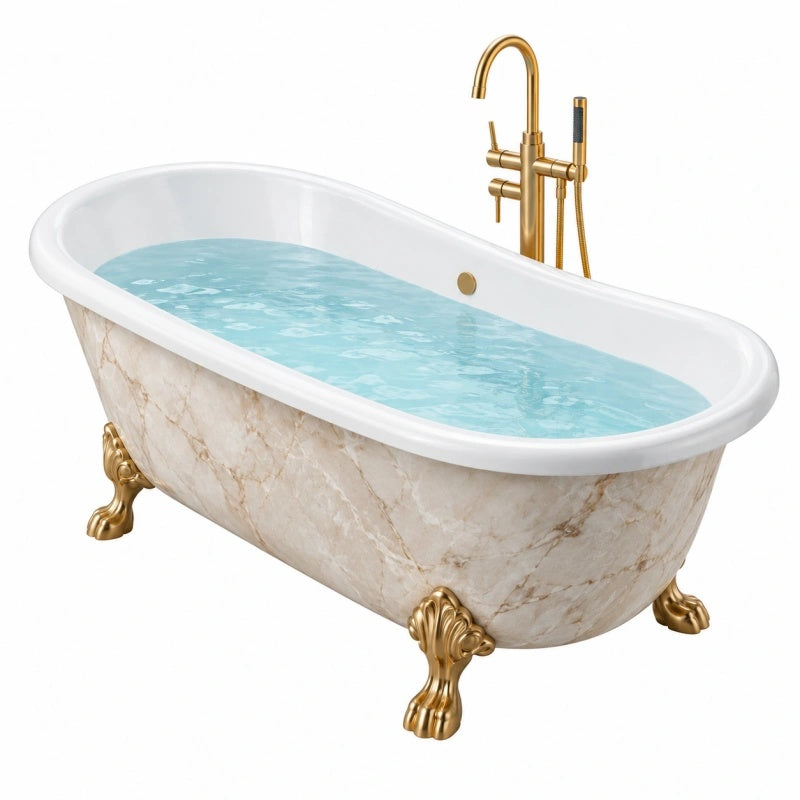 Freistehende Badewanne 170 x 75 x 75 cm Acryl Weiß Marmoroptik klassischer Stil
